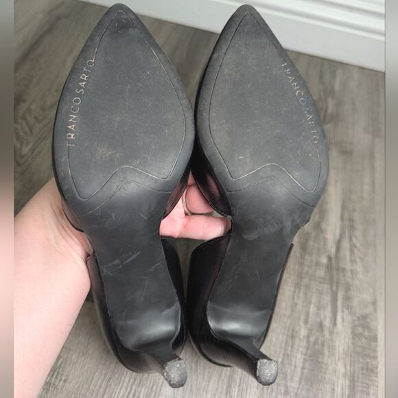 Franco Sarto Black leather Arrow D'orsay pointed toe heels pumps womens 7 - Picture 6 of 8